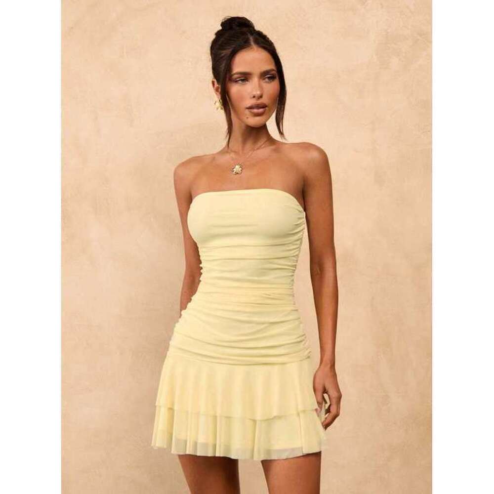 BAE Pale Yellow Summmer Girly Night Out Strapless Ruched Bodycon M - Picture 6 of 7